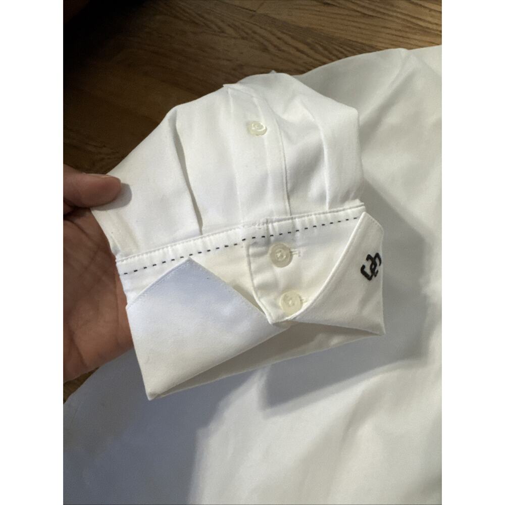 Chico's XL (3) 14 White No Iron Stretch Button Down Tunic Stitch Collar Minimali - Picture 6 of 10